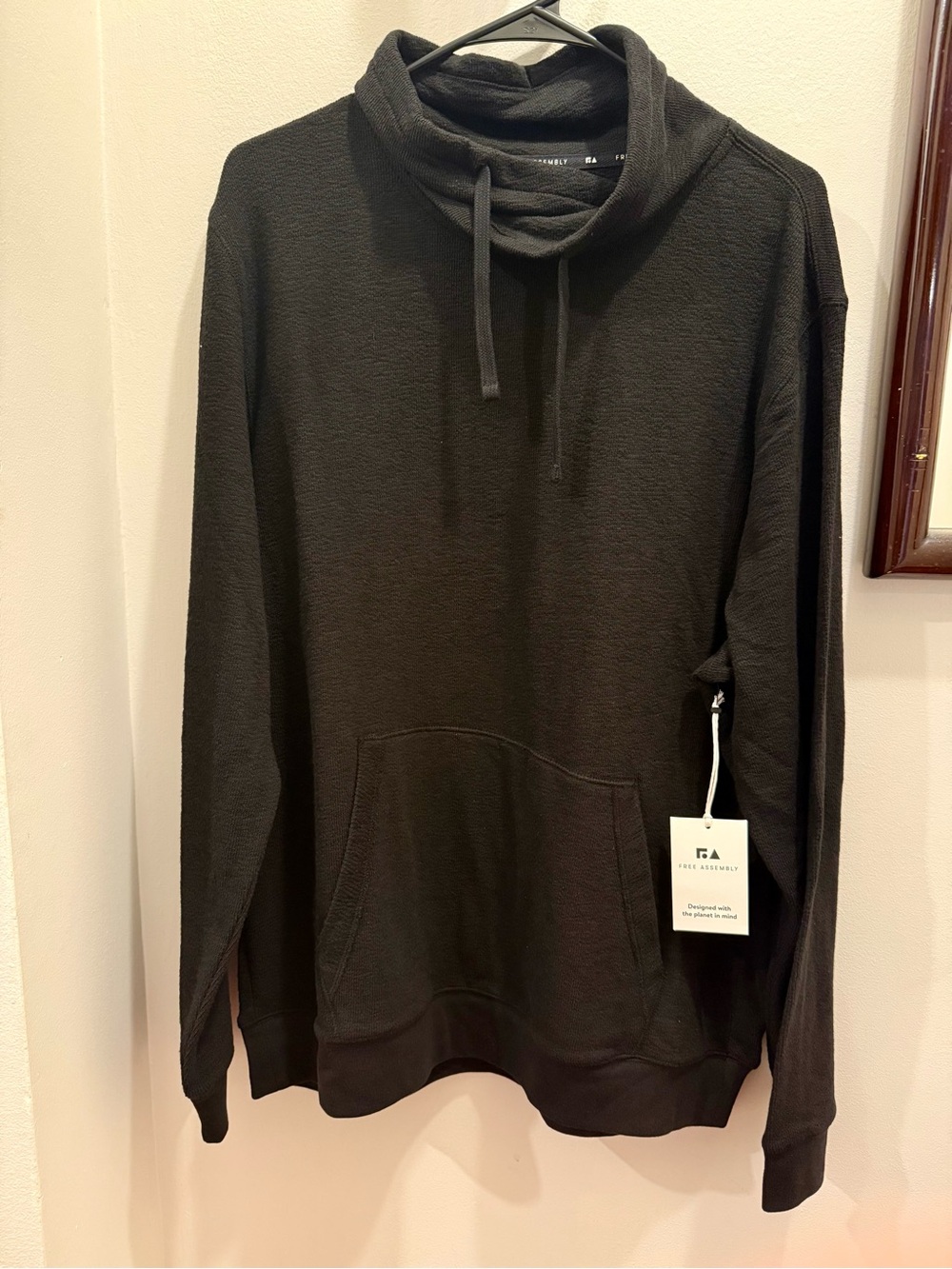 NWT Free Assembly Black Funnel Neck Sweatshirt L 100% Cotton Pullover